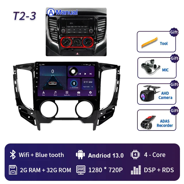 2 Din Android 13 Auto Car Radio Multimedia Video Player Stereo For Mitsubishi L200 5 2015-2019 GPS Navigation Carplay Screen DVD