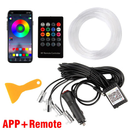 OKEEN 5 In 1 5M RGB Led Car Ambient Interior Lights with App Remote Control Car Neon Atmosphere Strip Light Decorative Lamps 12V
