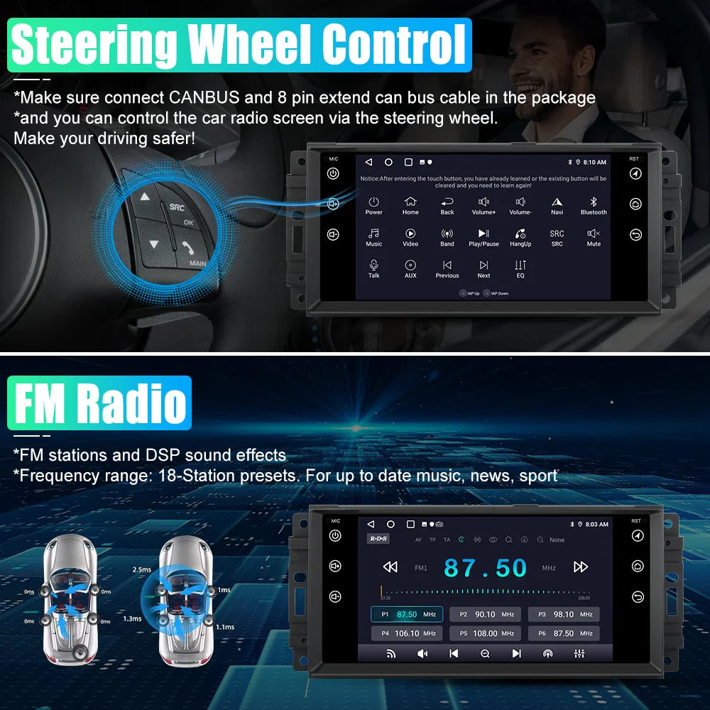 AWESAFE Wireless CarPlay Android 12 Radio For JEEP Wrangler JK Dodge Chrysler GPS Navigation Stereo Car Intelligent Systems