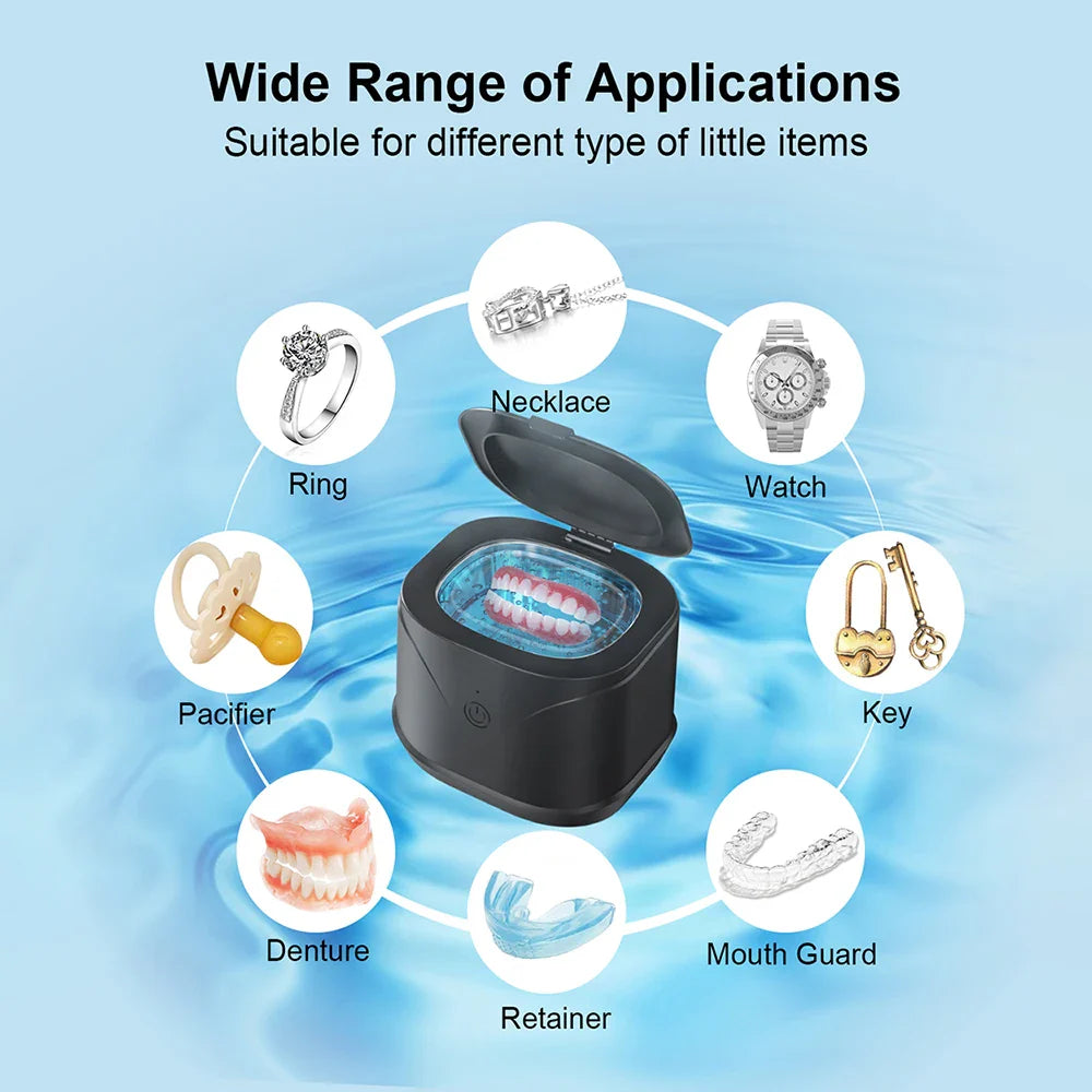 Ultrasonic Cleaner Machine 46000Hz Portable Ultrasonic Jewellery Cleaner for Dental Retainer Mouth