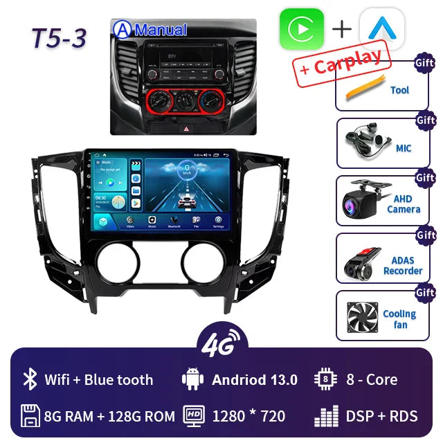 2 Din Android 13 Auto Car Radio Multimedia Video Player Stereo For Mitsubishi L200 5 2015-2019 GPS Navigation Carplay Screen DVD
