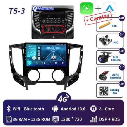 2 Din Android 13 Auto Car Radio Multimedia Video Player Stereo For Mitsubishi L200 5 2015-2019 GPS Navigation Carplay Screen DVD