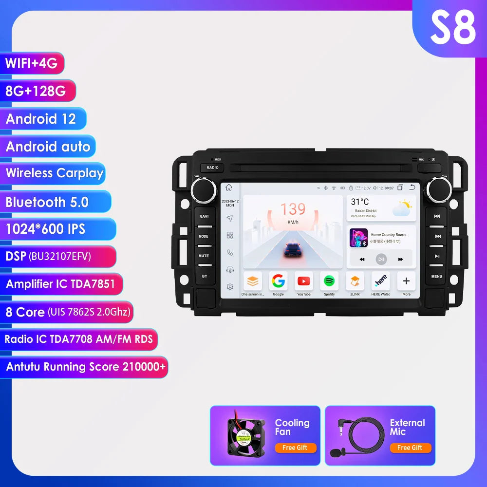 Hizpo 7" Android Car Radio For Chevrolet Silverado GMC Sierra Impala Traverse Avalanche Express Yukon Acadia Savana GPS Stereo