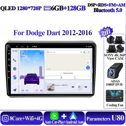 Wireless Android Auto Carplay For Dodge Dart 2012-2016 Car Multimedia Player 5G Wifi GPS Intelligent System 8 core Touch Display