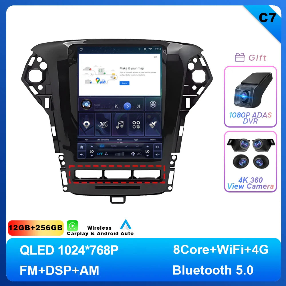 9.7 inch Android 14 Car Radio For Ford Mondeo MK4 2011 - 2013 Navigation Autoradio Multimedia Player DVD GPS Stereo WIFI 4G DVD