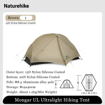 Naturehike Mongar UL 1-2 Person Tent 15D Nylon Ultralight Waterproof Backpacking Outdoor Hiking Cycling Travel Camping Tents