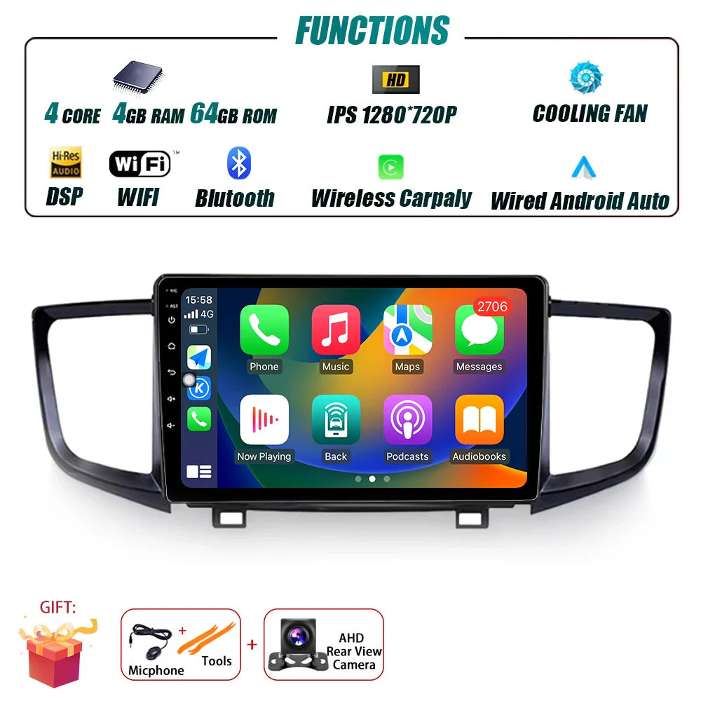 Car Radio Carplay For Honda Pilot 2016 - 2019 GPS Navigation Android Auto Stereo Multimedia Player 5G Wifi Screen BT RDS