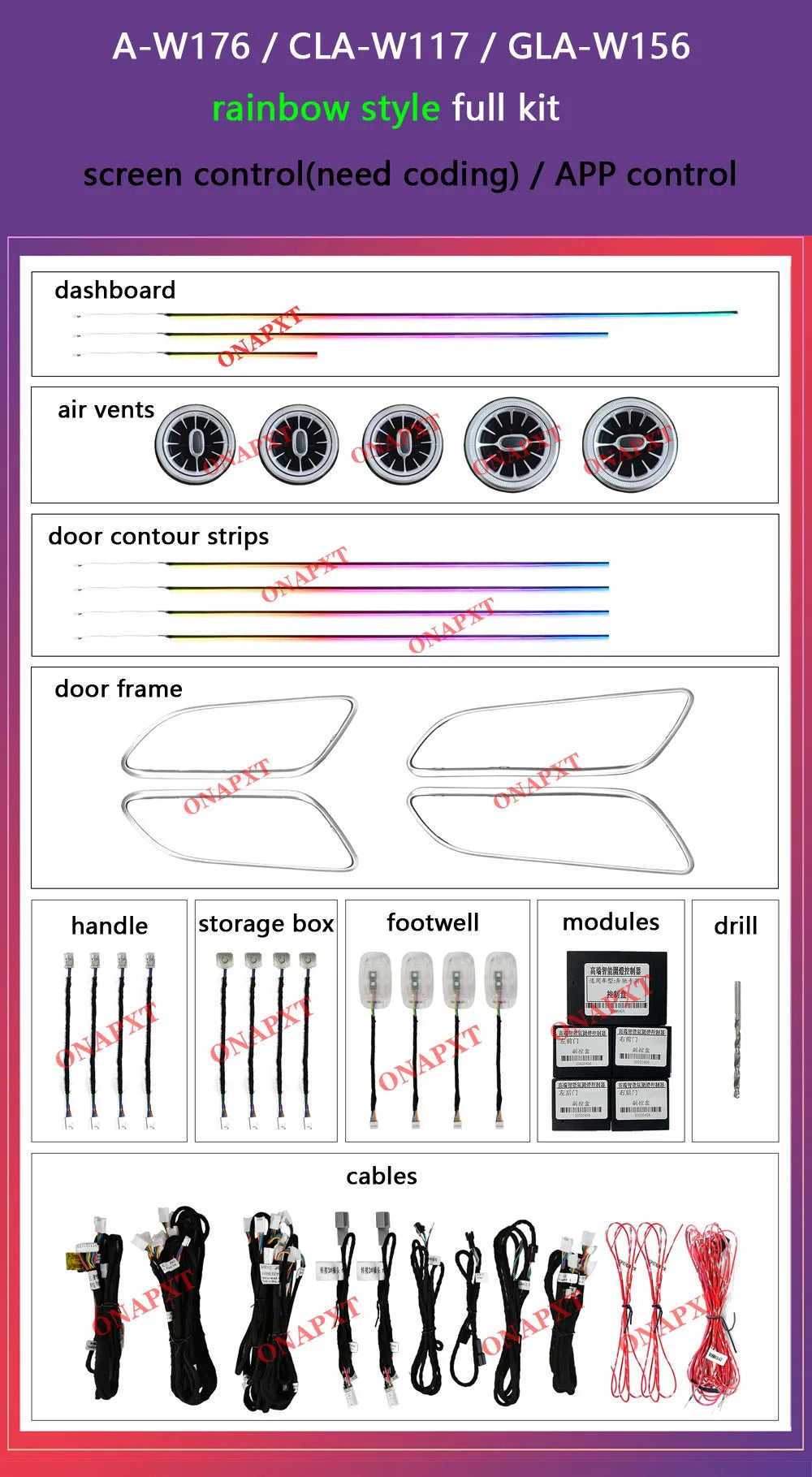 12-color For Benz A/CLA/GLA W176 W117 W156 LED Air Vent Outlet Backlight Nozzle Atmosphere Lamp Door Dashboard Ambient Light