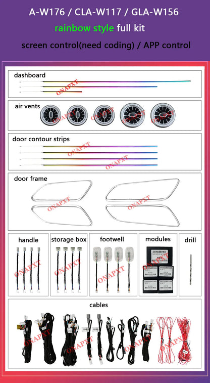 12-color For Benz A/CLA/GLA W176 W117 W156 LED Air Vent Outlet Backlight Nozzle Atmosphere Lamp Door Dashboard Ambient Light