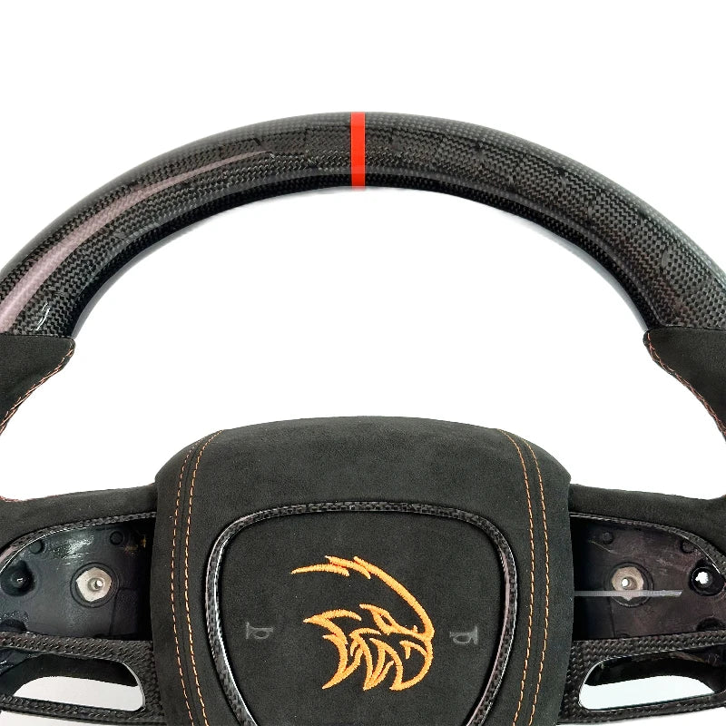 Real Carbon Fiber Steering Wheel Perforated Leather For Dodge Challenger Charger SRT HELLCAT 2015‑2022