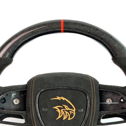 Real Carbon Fiber Steering Wheel Perforated Leather For Dodge Challenger Charger SRT HELLCAT 2015‑2022