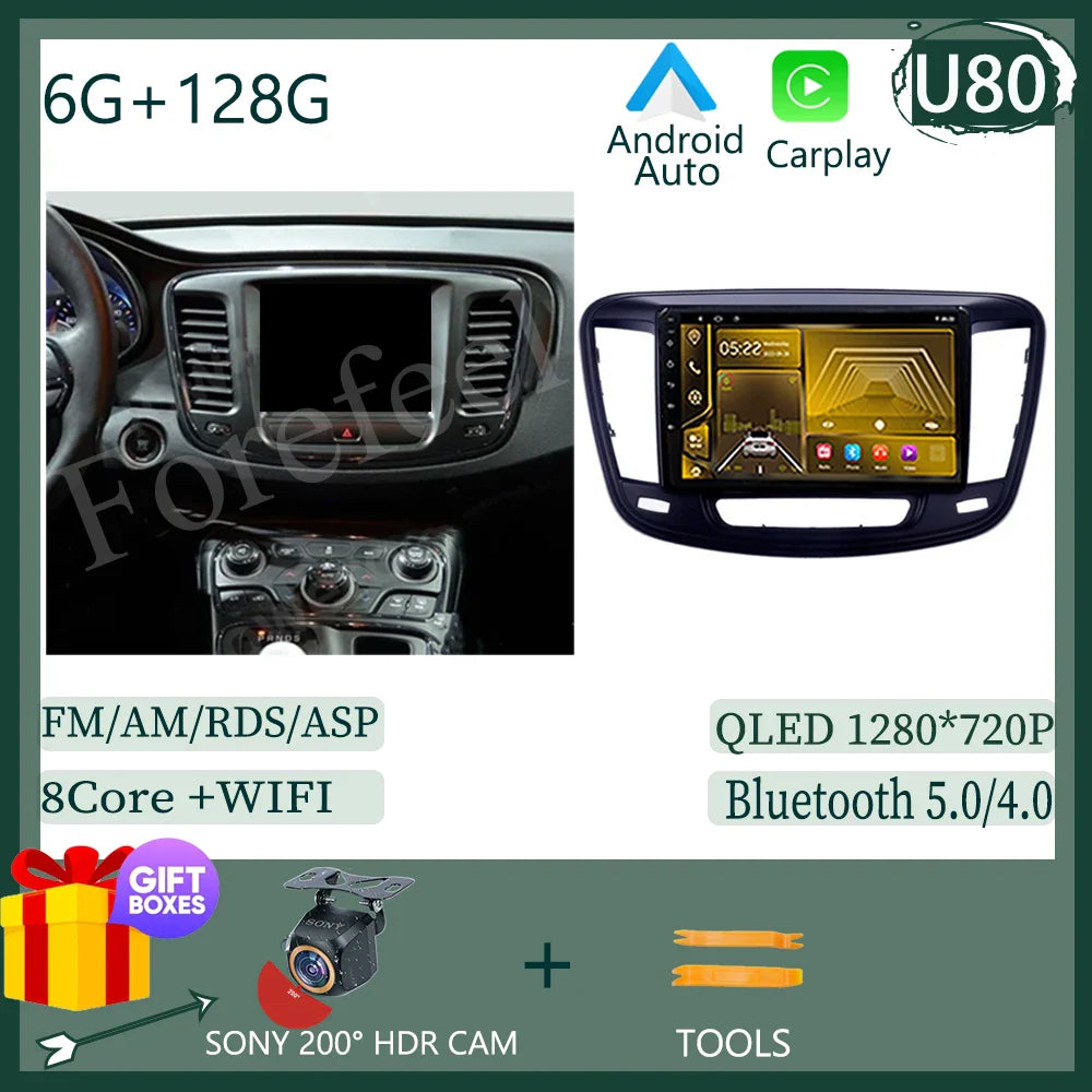 Auto Stereo Android 14 For Chrysler 200 200C 200S 2015 - 2019 Car Radio Navigation GPS Touch QLED Screen DVD Video Player DSP BT
