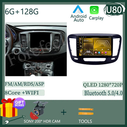 Auto Stereo Android 14 For Chrysler 200 200C 200S 2015 - 2019 Car Radio Navigation GPS Touch QLED Screen DVD Video Player DSP BT