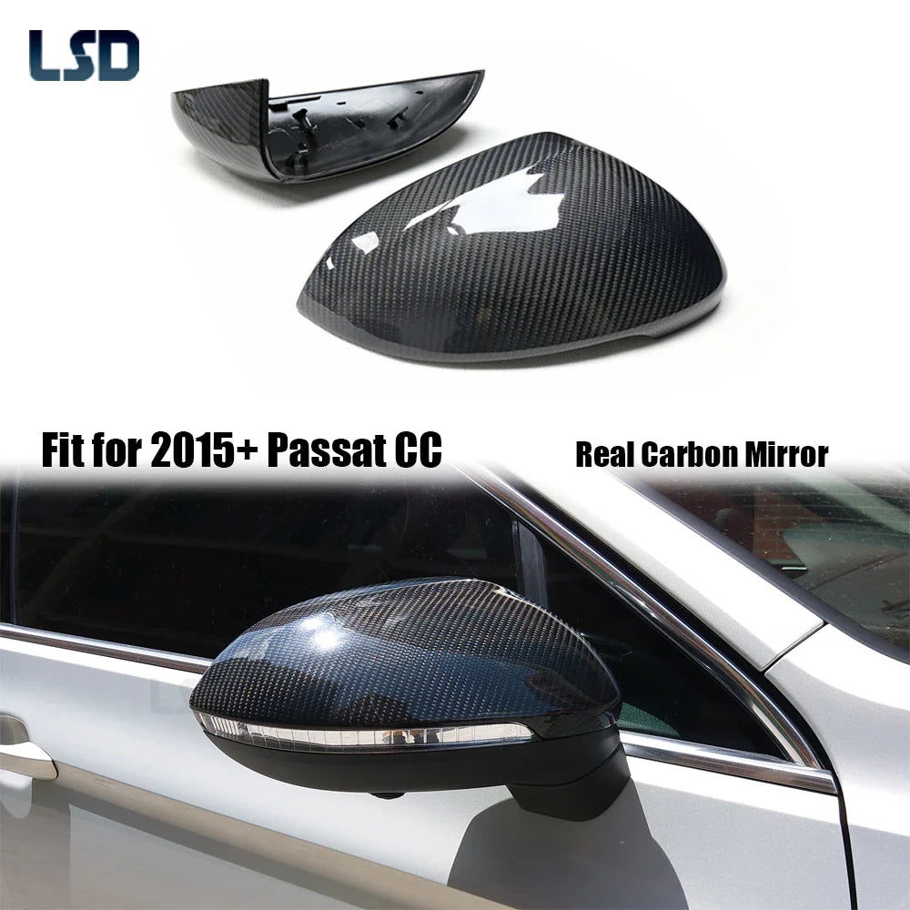 For Volkswagen VW 2015+ CC Passat B8 Real Carbon Fiber Side Rearview Mirror Cover Replacement GTI Lane assist R-Line Touring
