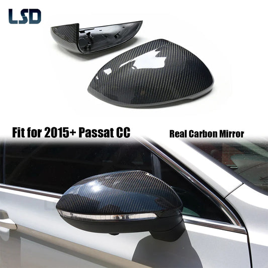 For Volkswagen VW 2015+ CC Passat B8 Real Carbon Fiber Side Rearview Mirror Cover Replacement GTI Lane assist R-Line Touring