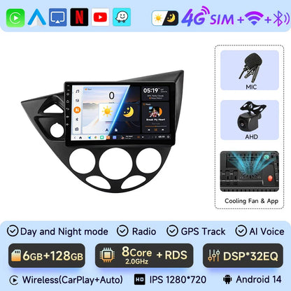 JIUYIN Wireless CarPlay Android Auto Radio for Ford Fiesta 1995-2001 Focus MK1 1998-2004 GPS 2din autoradio