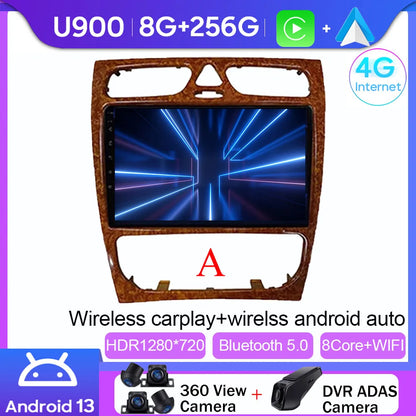 Android 14 wifi+4G Carplay BT Car Radio For Benz W203 W209 C180 C200 C220 C230 2004-2011 Navigation GPS Video Player Multimedia