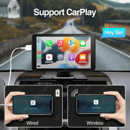 GrandNavi Universal 7inch Portable CarPlay Android Auto Car Radio Multimedia Video Player Touch Screen Bluetooth With AUX USB