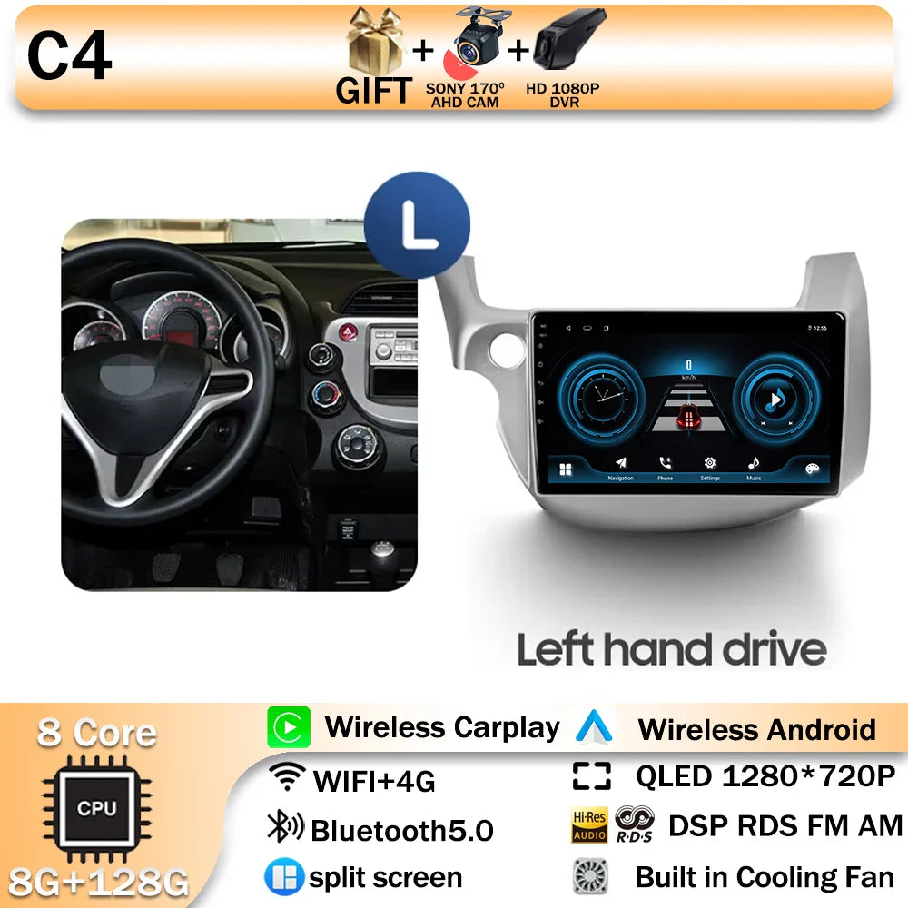 Android 14 For HONDA FIT JAZZ 2008 2009 2010 2011 2012 2013 Car Stereo Radio Multimedia Wireless Carplay Android Auto GPS 4G BT