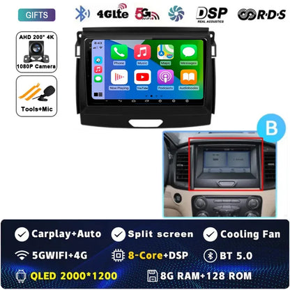 Android 15 Car Radio Stereo QLED Screen For Ford Ranger 2015 2016 2017 2018 2019-2022 GPS Multimedia Carplay Autoradio Head unit