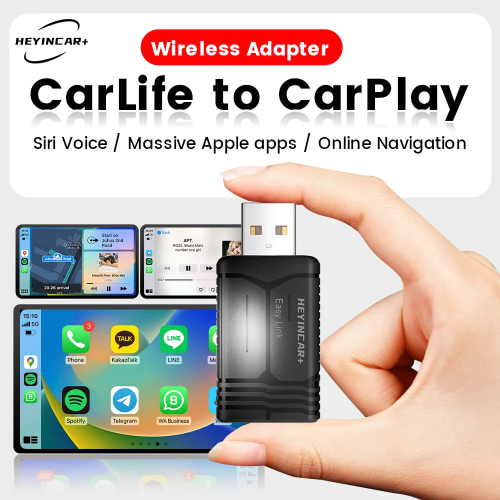2025 New HEYINCAR CarLife to Wireless CarPlay Adapter For Hyundai Kia Toyota Honda BAIC FAW GAC  Yandex Maps Navigation spotify