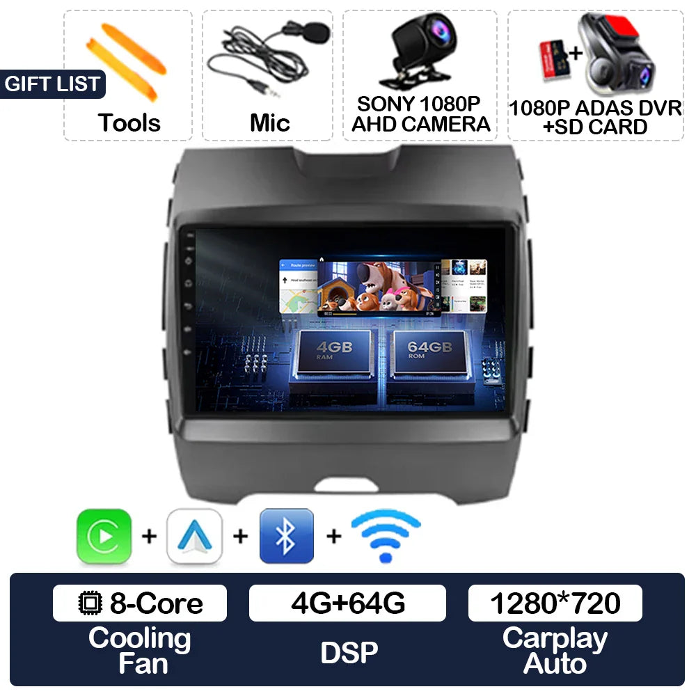 Android 15 Car Radio For Ford Edge 2 2015 2016 2017 2018 BT 4G WIFI Qualcomm Multimedia Video Player QLED GPS NAVI 2DIN LTE 5G