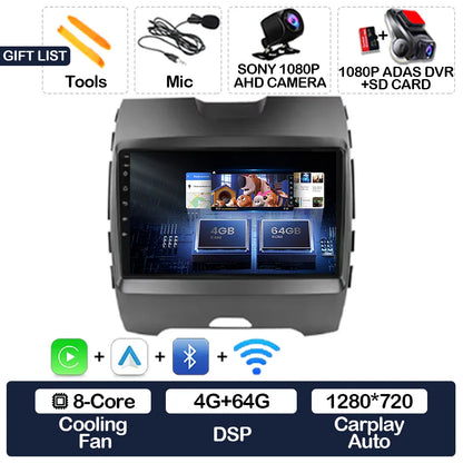Android 15 Car Radio For Ford Edge 2 2015 2016 2017 2018 BT 4G WIFI Qualcomm Multimedia Video Player QLED GPS NAVI 2DIN LTE 5G