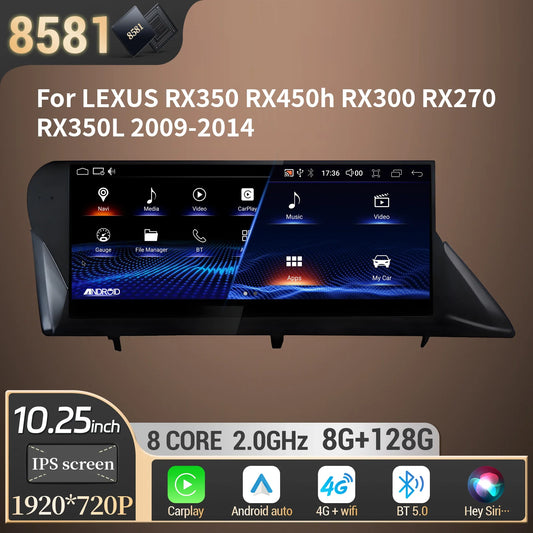10.25" Android 14 For LEXUS RX350 RX450h RX300 RX270 RX350L 2009-2014 Car Radio Multimedia BT CarPlay Touch Screen