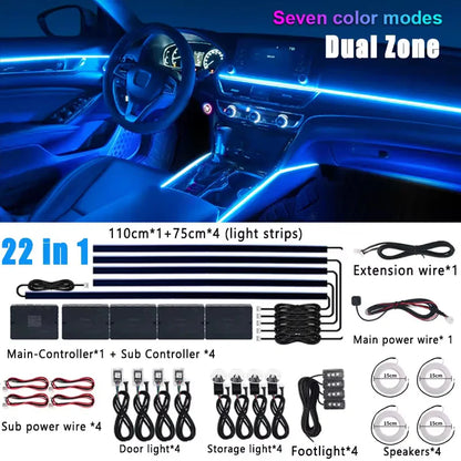 6/10/14/18/22 in 1 Led Car Hidden Ambient Light Symphony RGB 64 Color Bluetooth APP Interior Acrylic Matt Black Strip Backlight
