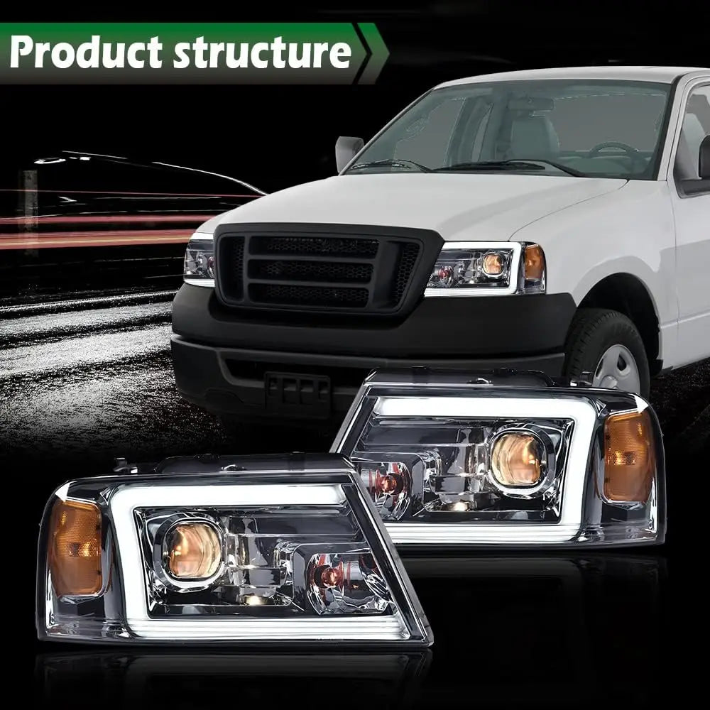 LED DRL Headlights for Ford F150 2004-2008 Smoke Chrome Style Compatible with Lincoln Mark Halogen Car Headlamp Upgrade