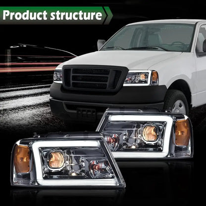 LED DRL Headlights for Ford F150 2004-2008 Smoke Chrome Style Compatible with Lincoln Mark Halogen Car Headlamp Upgrade