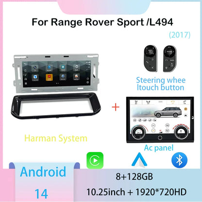 10.25inch Android 14 For Range Rover sport L494 Multimedia Player Radio Carplay auto retains the original feature menu AC Panel