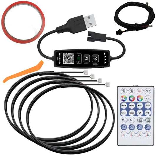 For Tesla Model 3 Y 120cm/47.24inch Car USB Ambient Lights LED Interior Sound Control RGB Symphony Atmosphere Lamp APP Remote