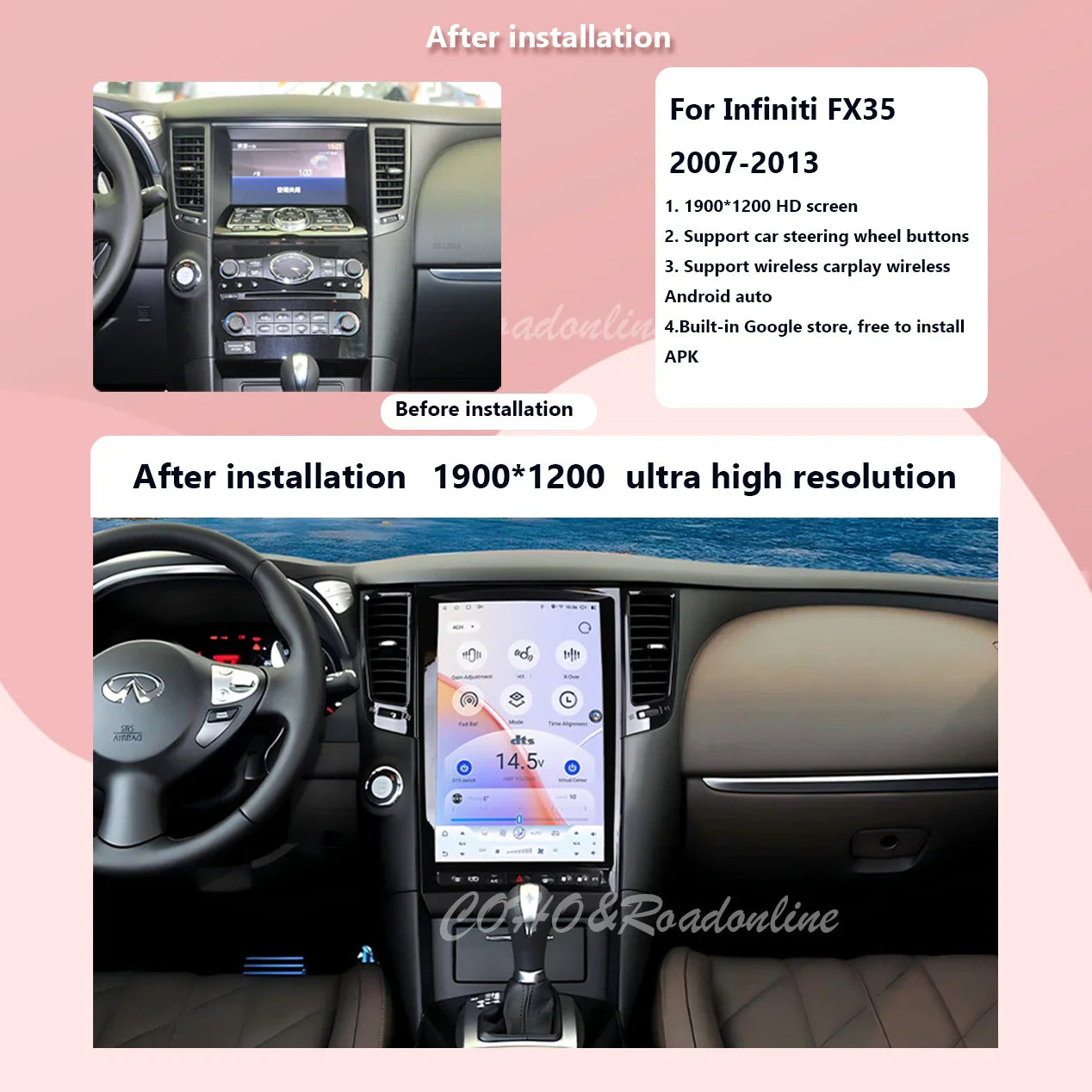 Android audio For Infiniti FX35 2009-2013 Android 13 tesla style Octa Core 8+256G Car Multimedia Player Stereo Radio