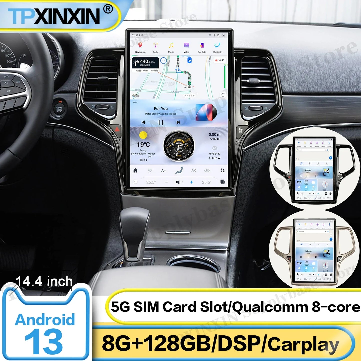 14.4 Inch Screen Qualcomm Android Auto Screen Player Head Unit For Jeep Grand Cherokee 2014~2024 GPS Navigation Radio Receiver