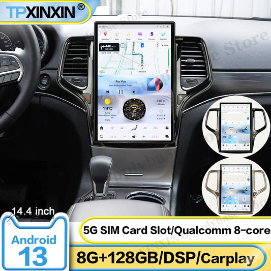 14.4 Inch Screen Qualcomm Android Auto Screen Player Head Unit For Jeep Grand Cherokee 2014~2024 GPS Navigation Radio Receiver