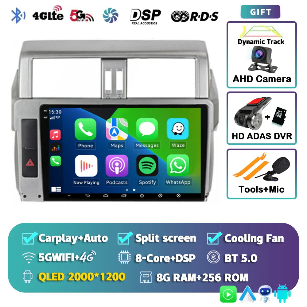 Android 14 For Toyota Land Cruiser Prado 150 2013 - 2017 2K QLED Android Car Radio Multimedia Video Player GPS Stereo CarPlay 4G