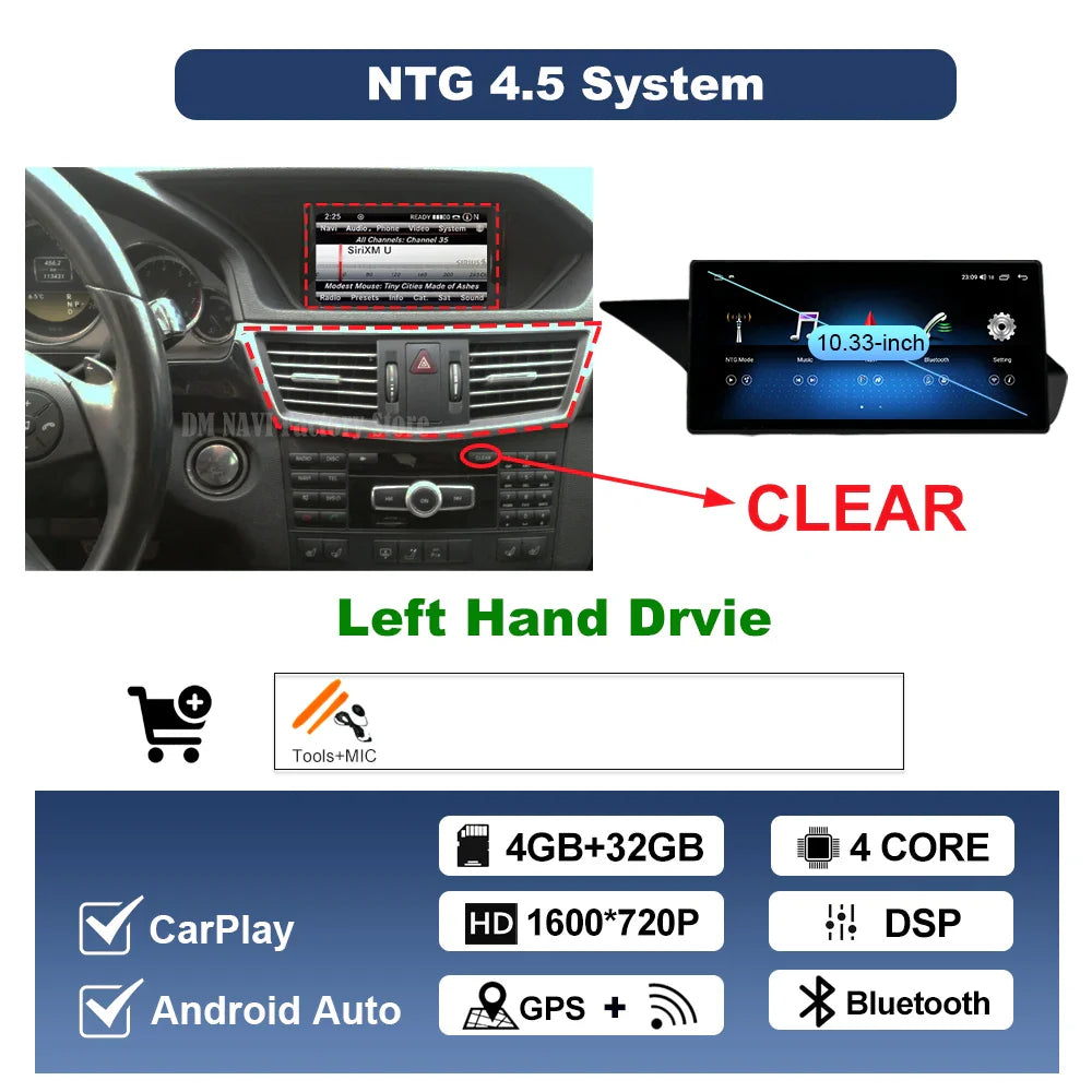 Wireless Carplay Android 14 for Mercedes Benz E Class W212 2009 - 2015 Car Radio Player Video DSP Stereo Touch Screen 4G WiFi BT