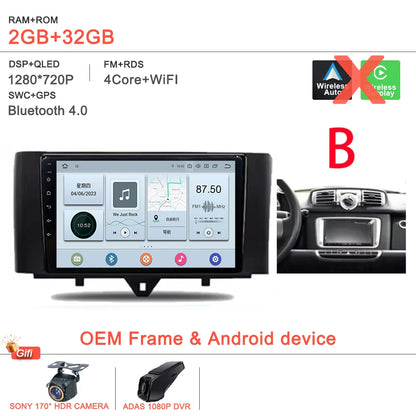 Android 14 Car For Mercedes Benz Smart Fortwo 451 2005 - 2015 Stereo Head Unit GPS Navigation Multimedia Autoradio Dash Cam DVD