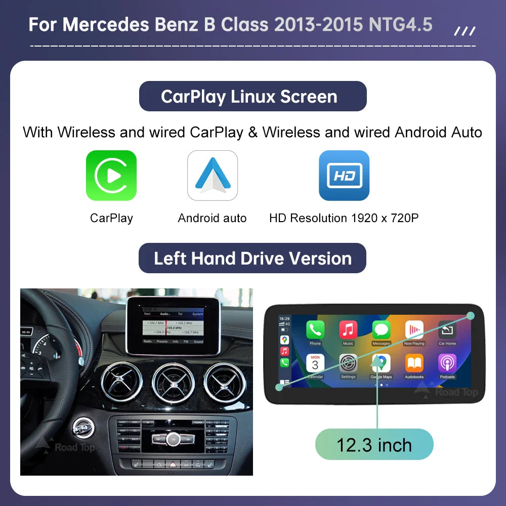 Touch Screen Car Radio for Mercedes Benz A B Class W176 CLA GLA W246 NTG4.5 Multimedia GPS With Carplay Android Auto Mirroring