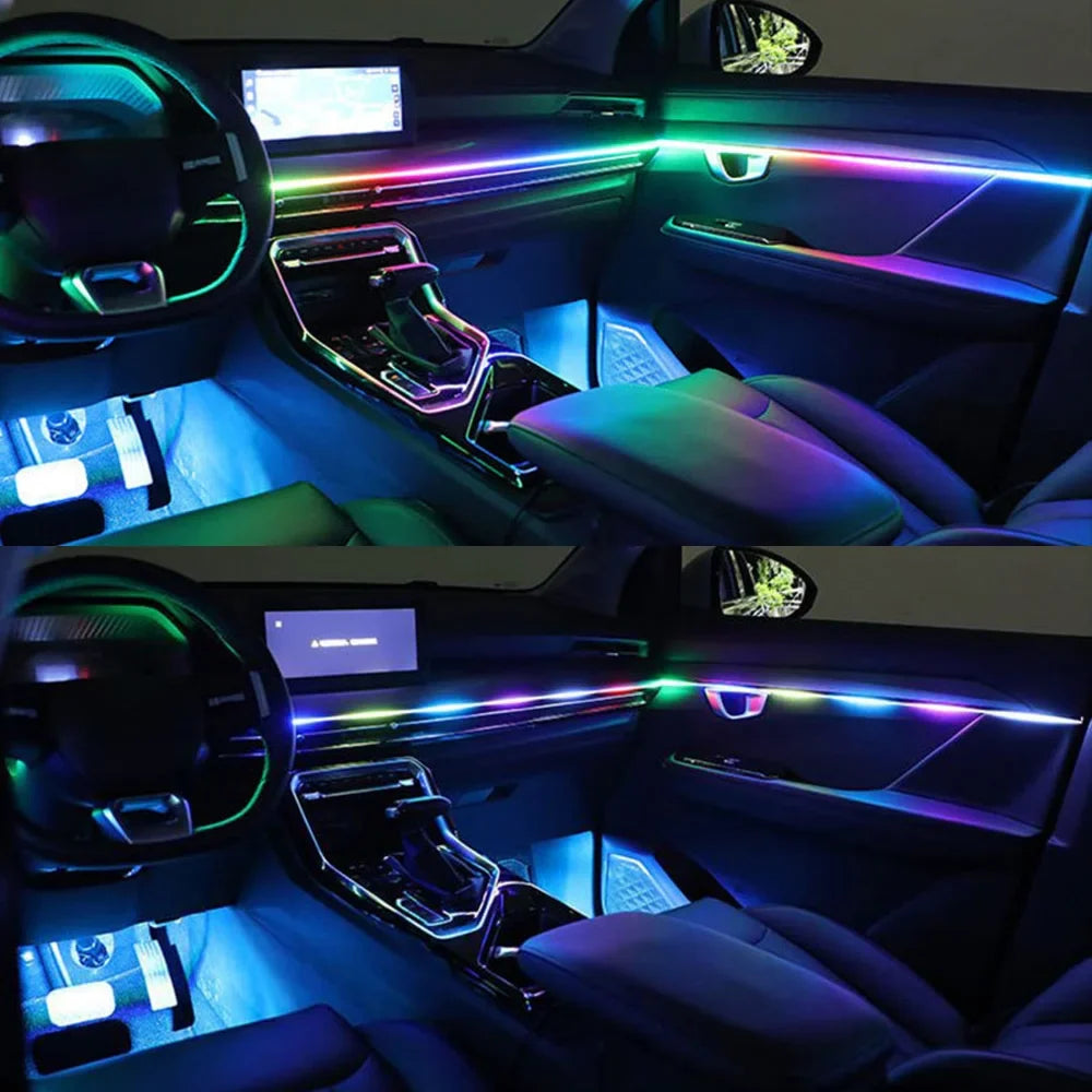 Universal Acrylic Neon LED Car Interior Ambient Lights APP Strip Light Guide Fiber Optic RGB Auto Decoration Atmosphere Lamp