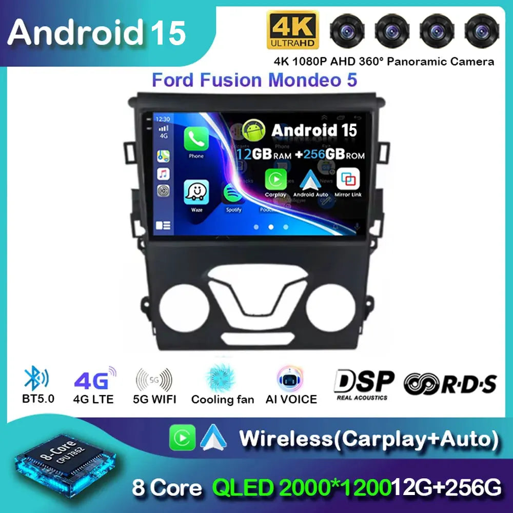 Android 15 Carplay Auto 4G WIFI GPS For Ford Mondeo 5 Fusion 2012-2019 Car Radio Multimedia Player Video Stereo Head Unit 2din