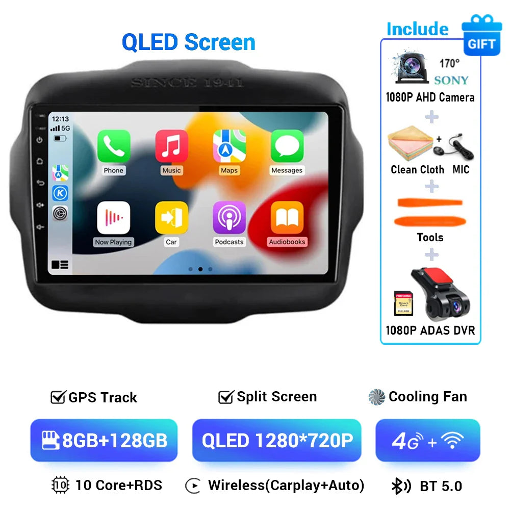 Android 15 Carplay Auto 4G DSP Car Radio Video Multimedia Player For Jeep Renegade 2016 2017 2018 2019 2020 Autoradio GPS Stereo