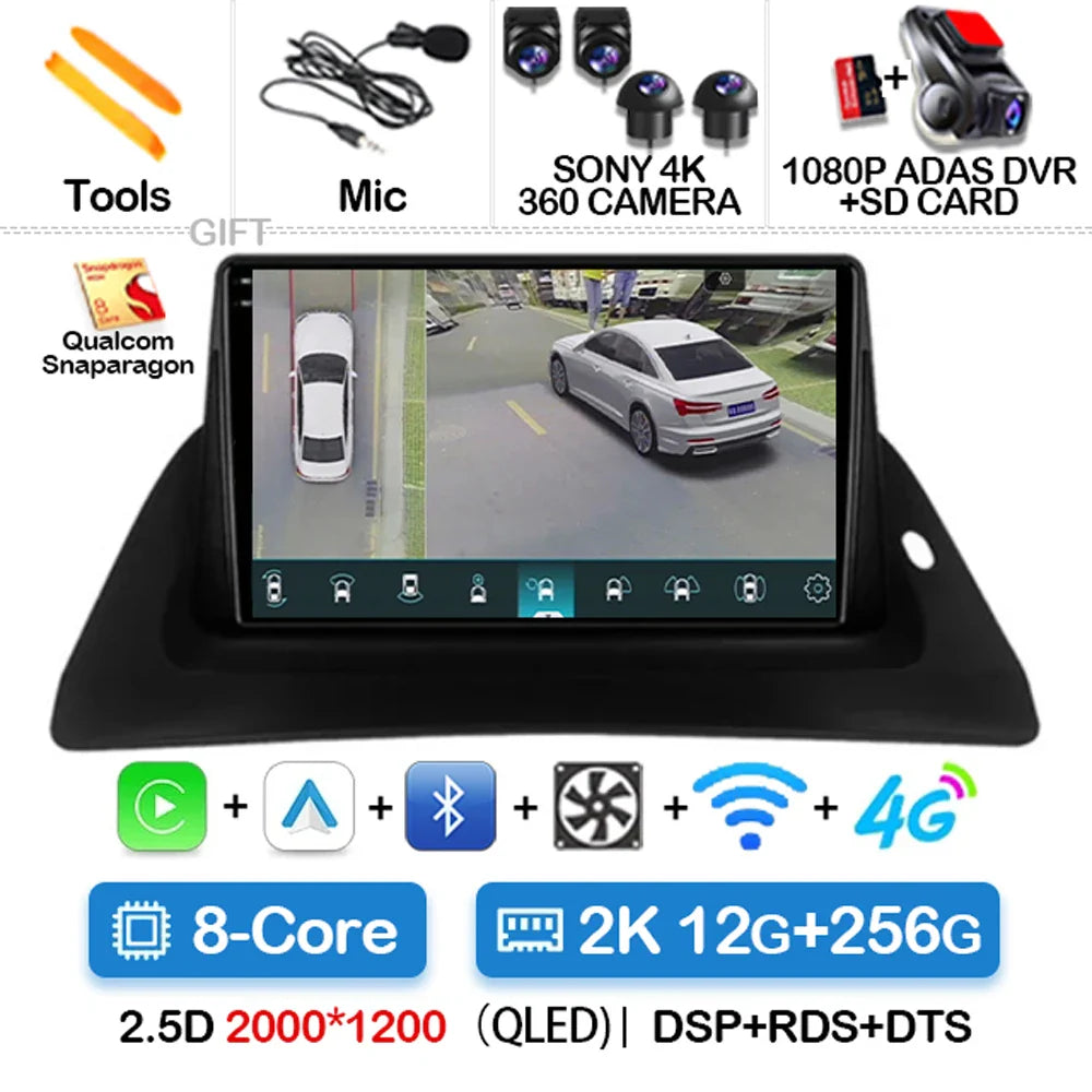Android 14 Wireless Carplay Auto For Renault Kangoo 2 2009 - 2018 Car Radio Multimedia Stereo Video Player QLED GPS NAVI 4G WIFI