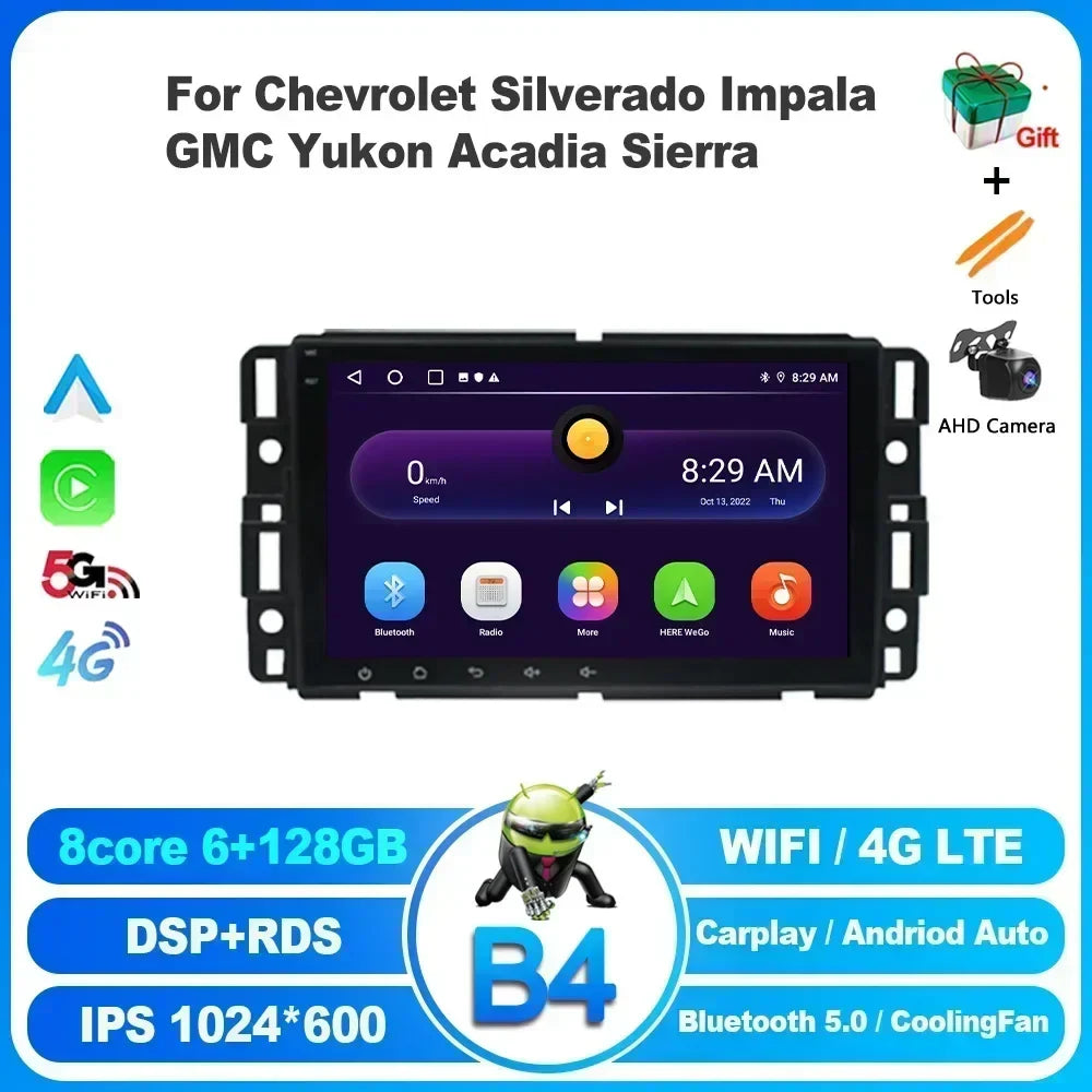 8inch Wireless Android13 For Chevrolet Silverado Impala GMC Yukon Acadia Sierra  Carplay 4G Multimedia Car Radio 2 Din Screen