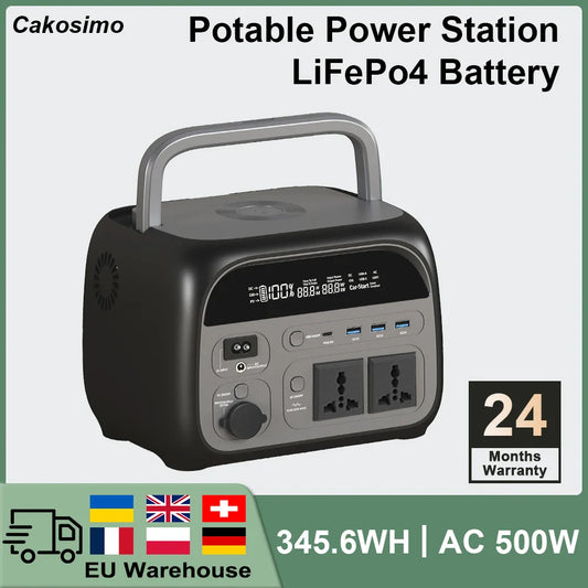500w LiFePo4 Portable Power Station 345wh 108000mAh Camping Outdoor Solar Generator Batteries 220V 110V AC Output Power Bank RV