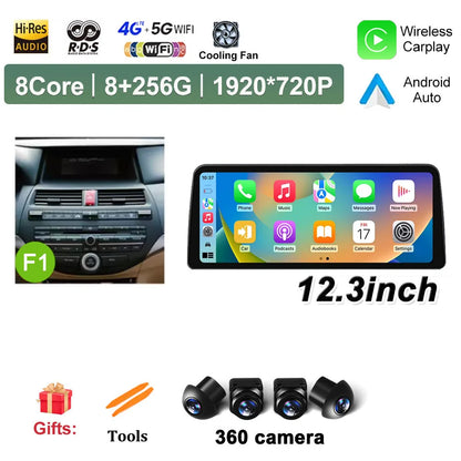 12.3 inch Android 14 for Honda Accord 8 2008 2009 - 2013 Car Multimedia Radio Player Wireless Carplay Monitor GPS Navigation BT
