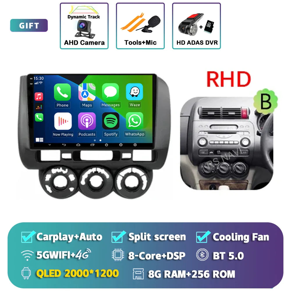 Android 14 For Honda Jazz 1 GD 2001 - 2008 Fit 2001-2009 2K QLED Stereo Car Radio Multimedia Video Player GPS 4G CarPlay