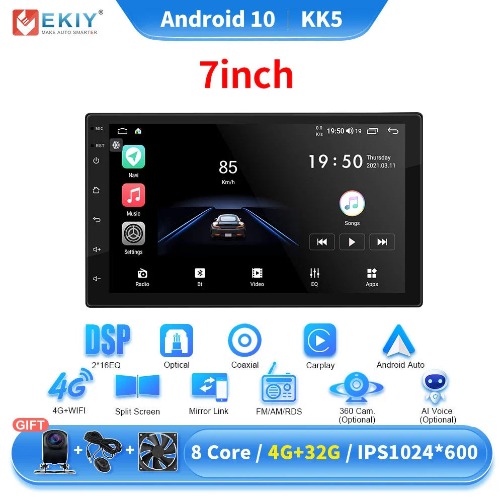 EKIY KK5 2 Din Android 7 9 10 in Car Multimedia Video Player Universal Stereo Radio GPS For Volkswagen Nissan Hyundai Kia Toyota