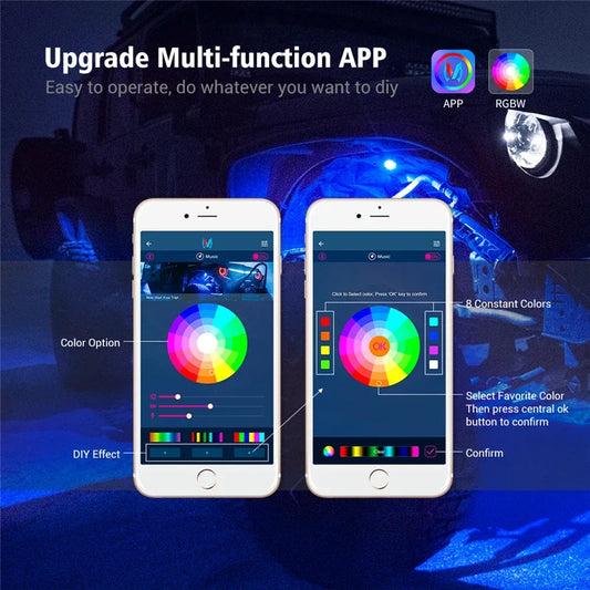 MICTUNING C1 8 Pods RGBW LED Rock Light Multicolor Underglow Neon Lighting Kit With Bluetooth Wireless App Controller Music Mode